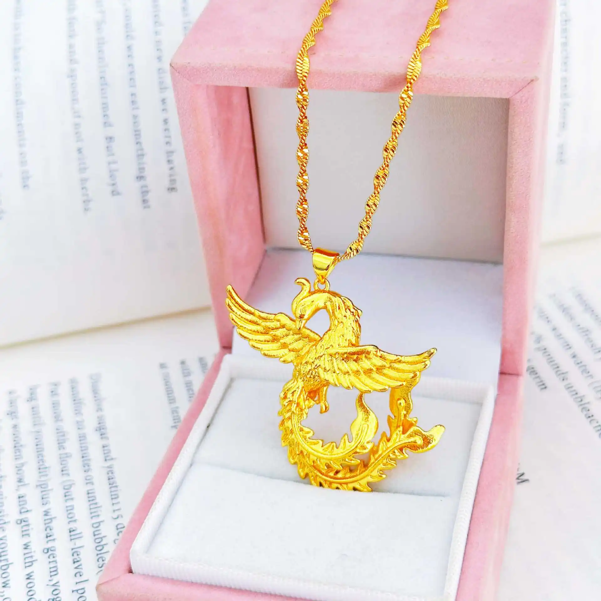Luxury 24K 9999 Pure Gold real gold Women's three-dimensional phoenix wing pendant necklace