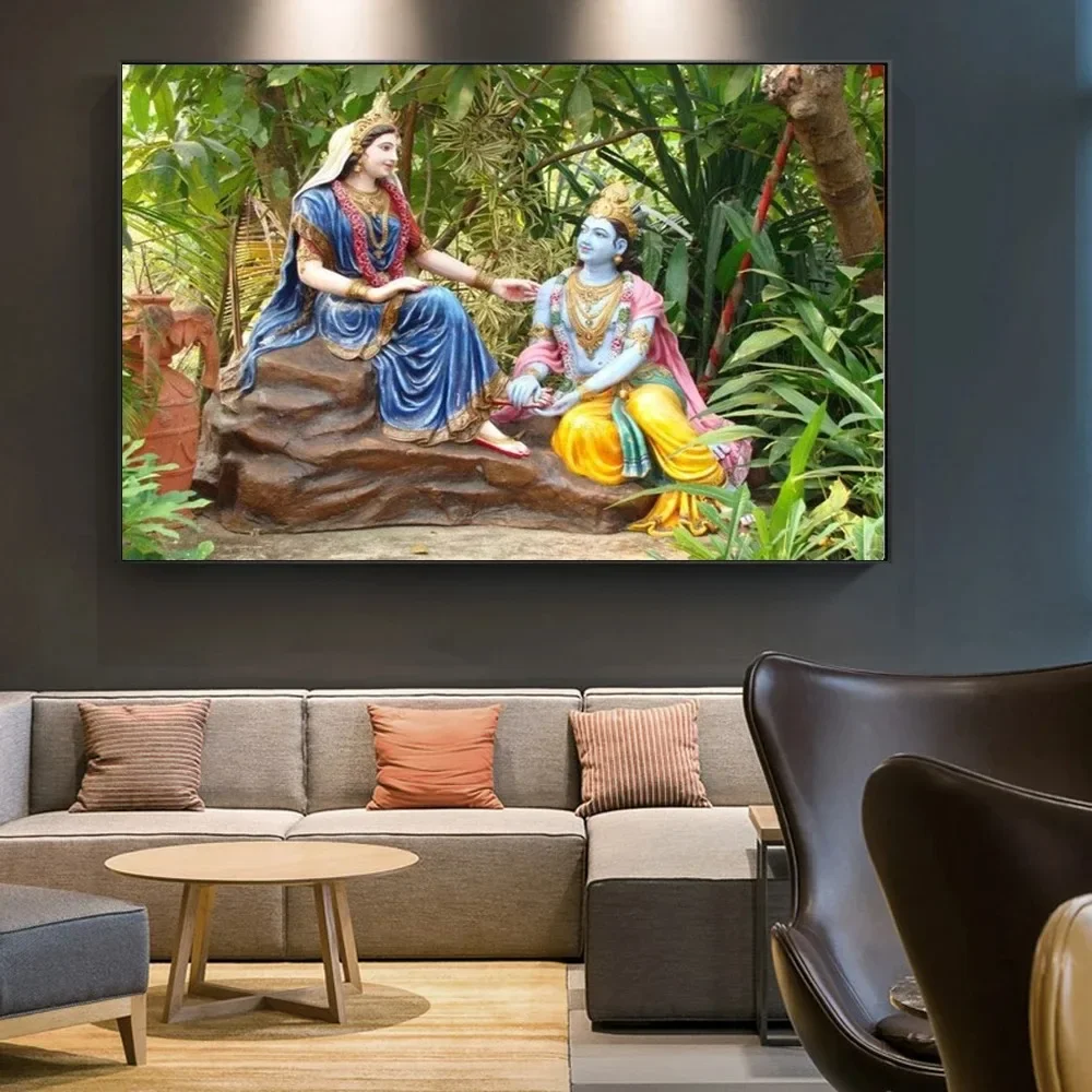 Indian God Radha Krishna Canvas Painting Wall Art Posters and Prints Modern Religion Pictures for Living Room Home Decoraion