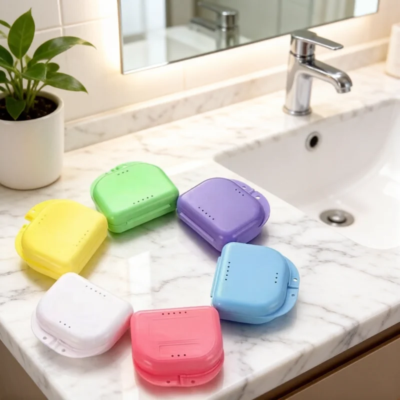 Dental Braces Retainer Case, Colorful Ventilated Denture Box, Practical Mouth Guard Aligner Storage Tray for Oral Health Care