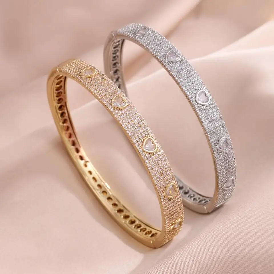 ZAKOL Luxury Nickel Free Micro Paved Heart Cubic Zirconia Bangle Bracelet For Women Sparkling Wedding Party Jewelry Gift view 3