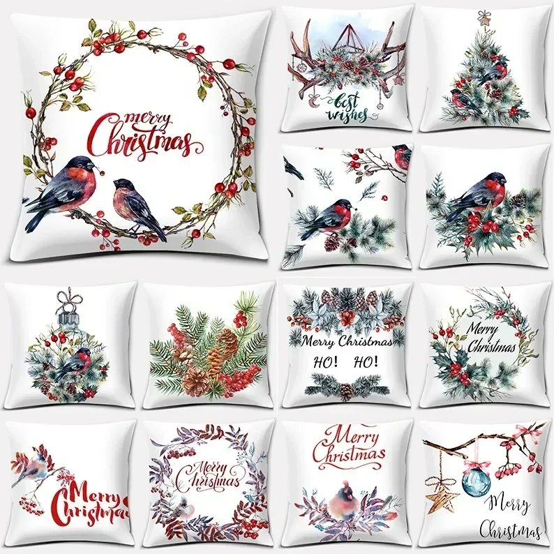 Merry Christmas, Christmas Tree Flower Ring Bird bedroom office Sofa seat car seat rocking chair home decoration pillow sleeve