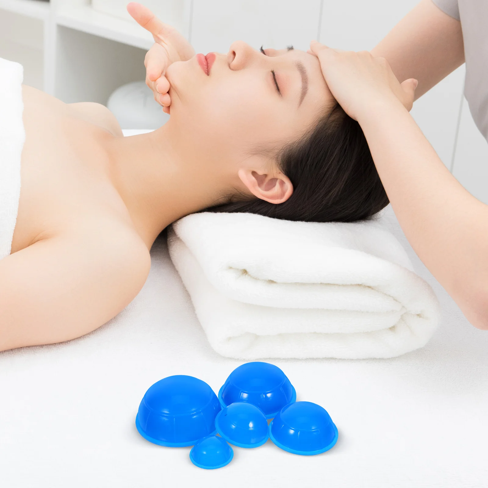 Juego de terapia de ventosas de silicona, diseño ergonómico azul, fuerte adsorción, respetuoso con la piel, para masaje facial y corporal, celulitis, 12 Uds.