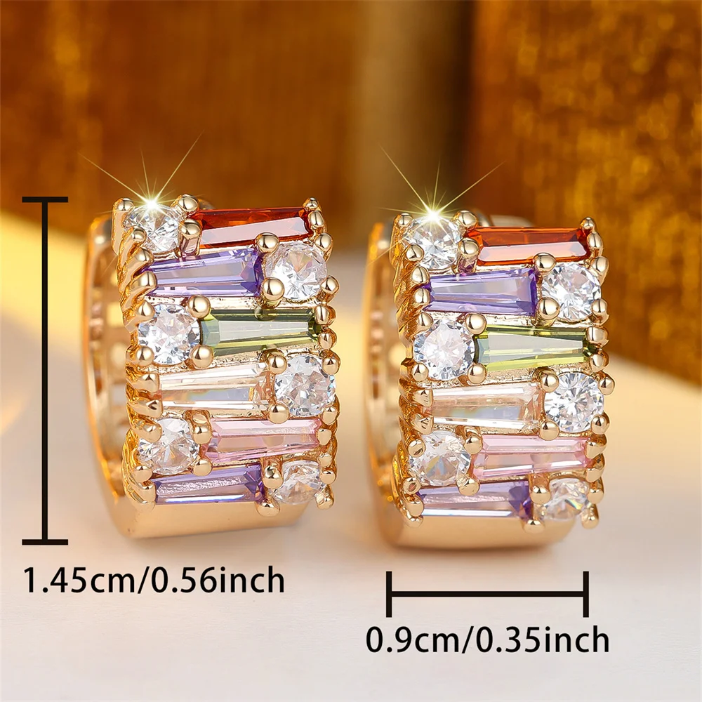 Rainbow Zircon Multicolor Crystal Small Stone Round Hoop Earrings For Women Gold Color Ear Buckle Wedding Jewelry Valentine Gift - view 5