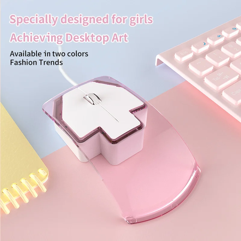 

Wired Transparent Luminous Mouse Mute Button Pink White Mause Beautiful Creative Design Light Weight Office Use Gift For Girl