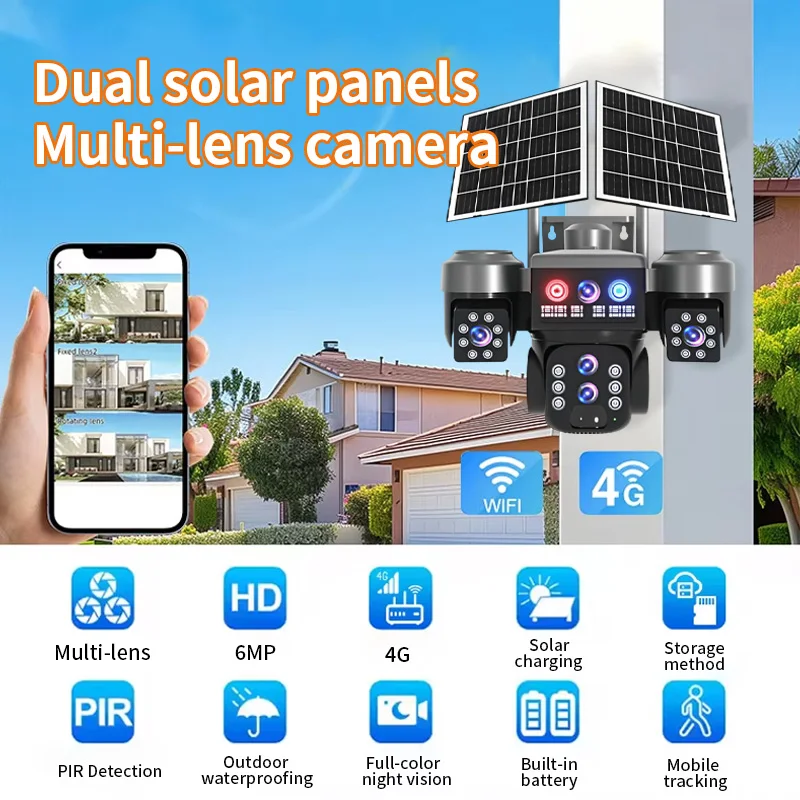 New Q406-10X Solar Three Lens Mobile Tracking Meeting Zoom Audio Ptz Camera IP68 10x Ptz Camera for Family