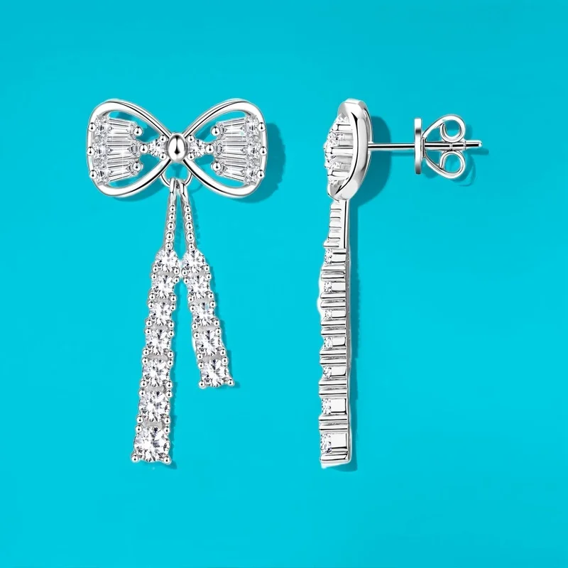 Moissanite Butterfly Earrings S925 Silver Full Coverage European High-End GBA Certified Long Fringe Luxury Stylish Jewelry