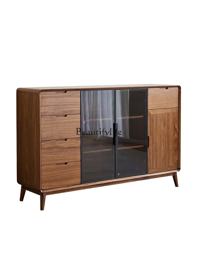 

Ebony all solid wood dining side cabinet modern new Chinese kitchen home cabinet light luxury