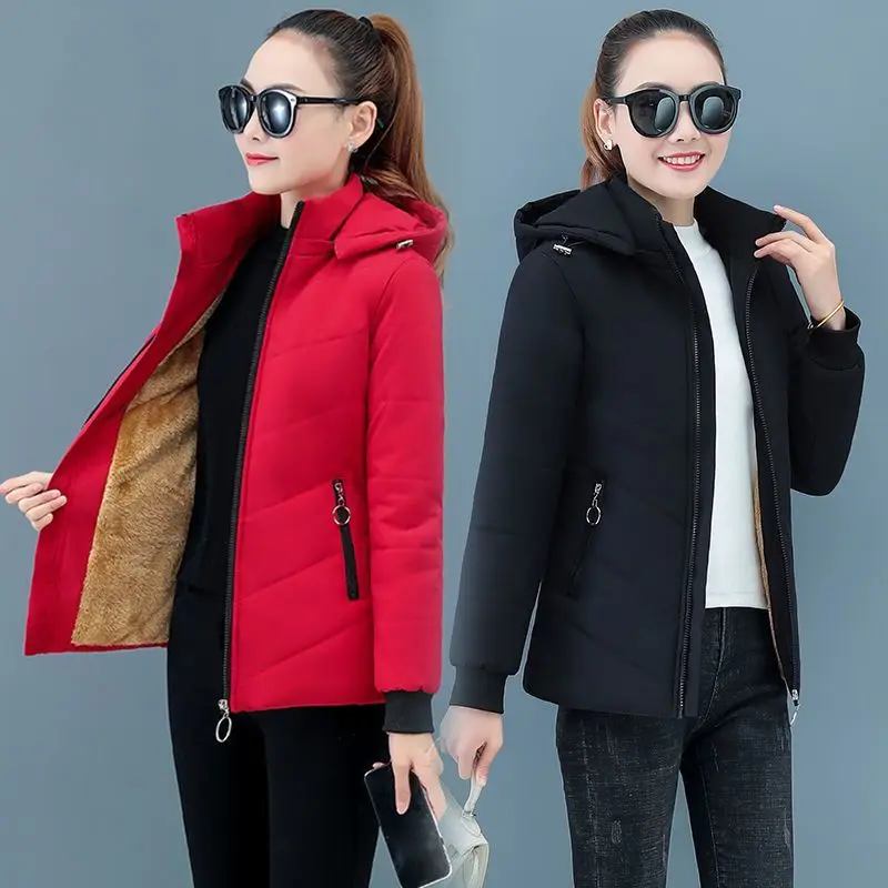 2024Whole Sale New Autumn Winter Women Cotton Jacket Padded Casual Slim Coat Emboridery Hooded Parkas Wadded Warm Overcoat L68