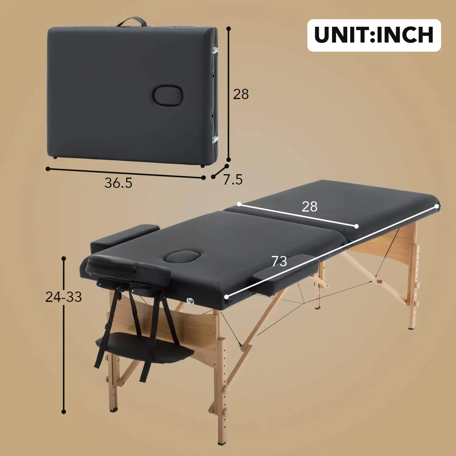 Portable Massage Bed And Massage Table Foldable Salon Furniture With Adjustable Height Made Of Wood Gym Includes Carrying Case