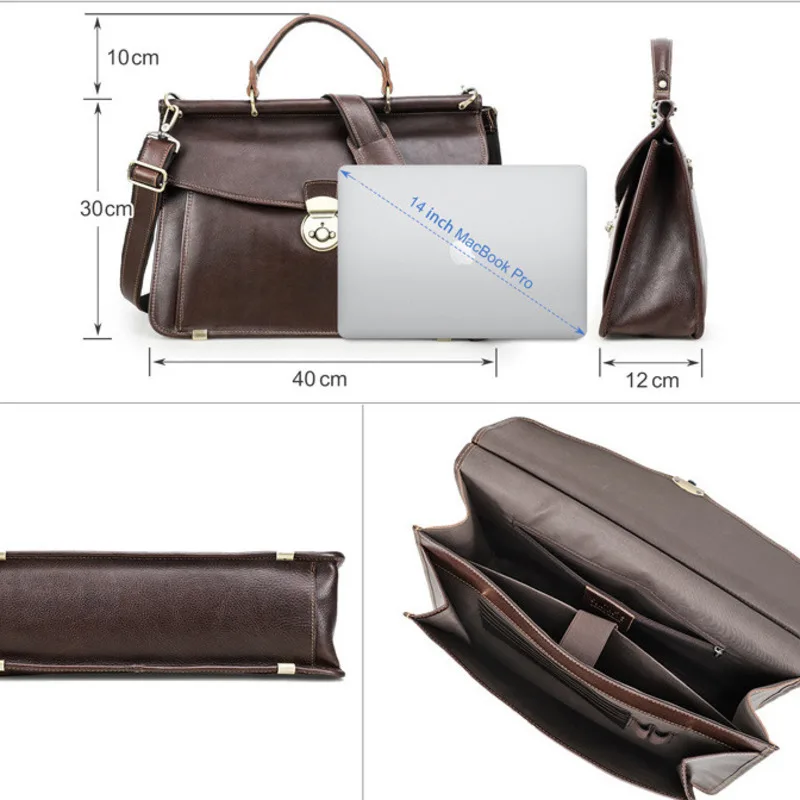 New Fashion Korean Version Italian Tree Lambskin Can Hold 14.2-inch Laptop Bag  Large Capacity Lock And Men's Leathers Briefcase