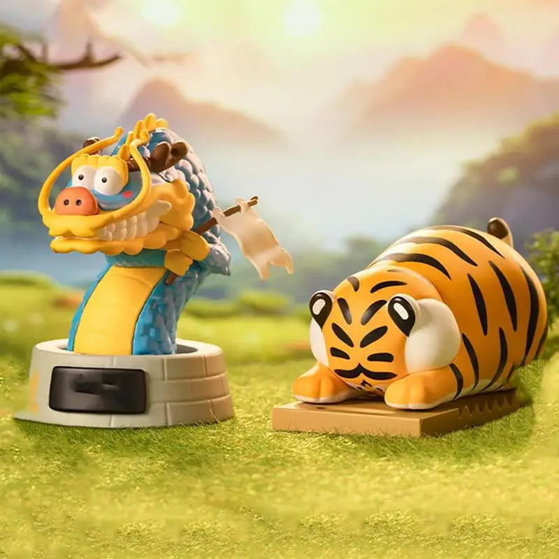 Animal Figure Model Toys Tiger Figurine Cartoon Desk Toys Miniature Model Cute Collectible Figurines Dragon Tiger Series Desk