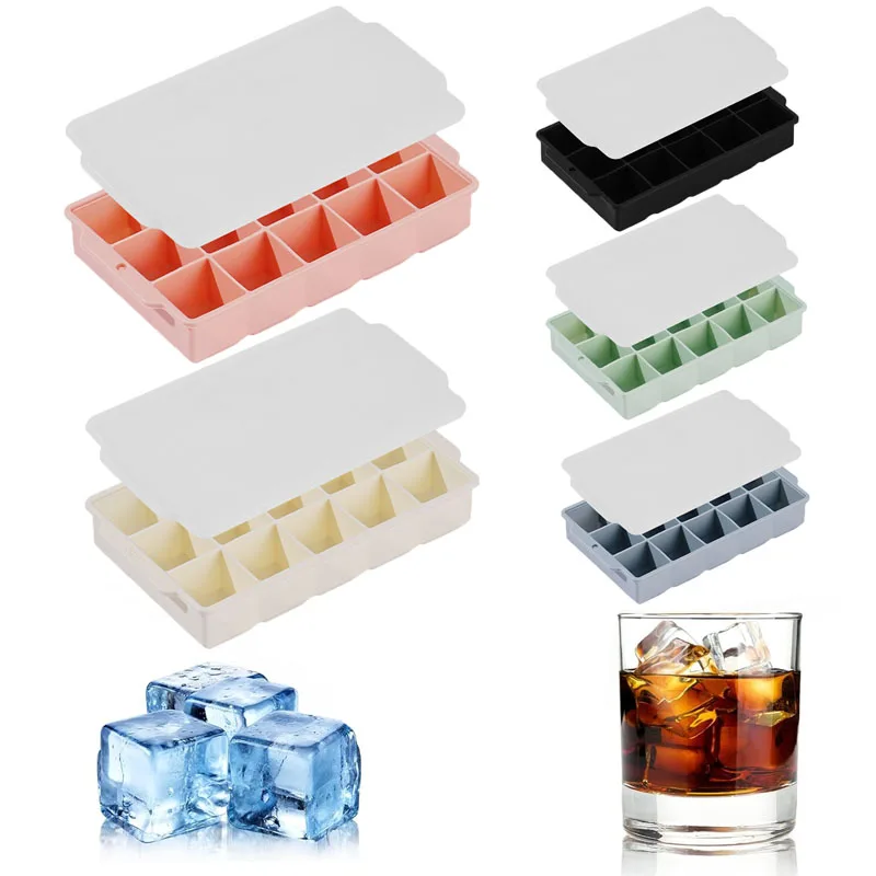 

15Grid Silicone Ice Cube Mold with Lid Big Tray Mold Ice Cube Maker Reusable Bar Pub Wine Ice Blocks Maker Kitchen Tool