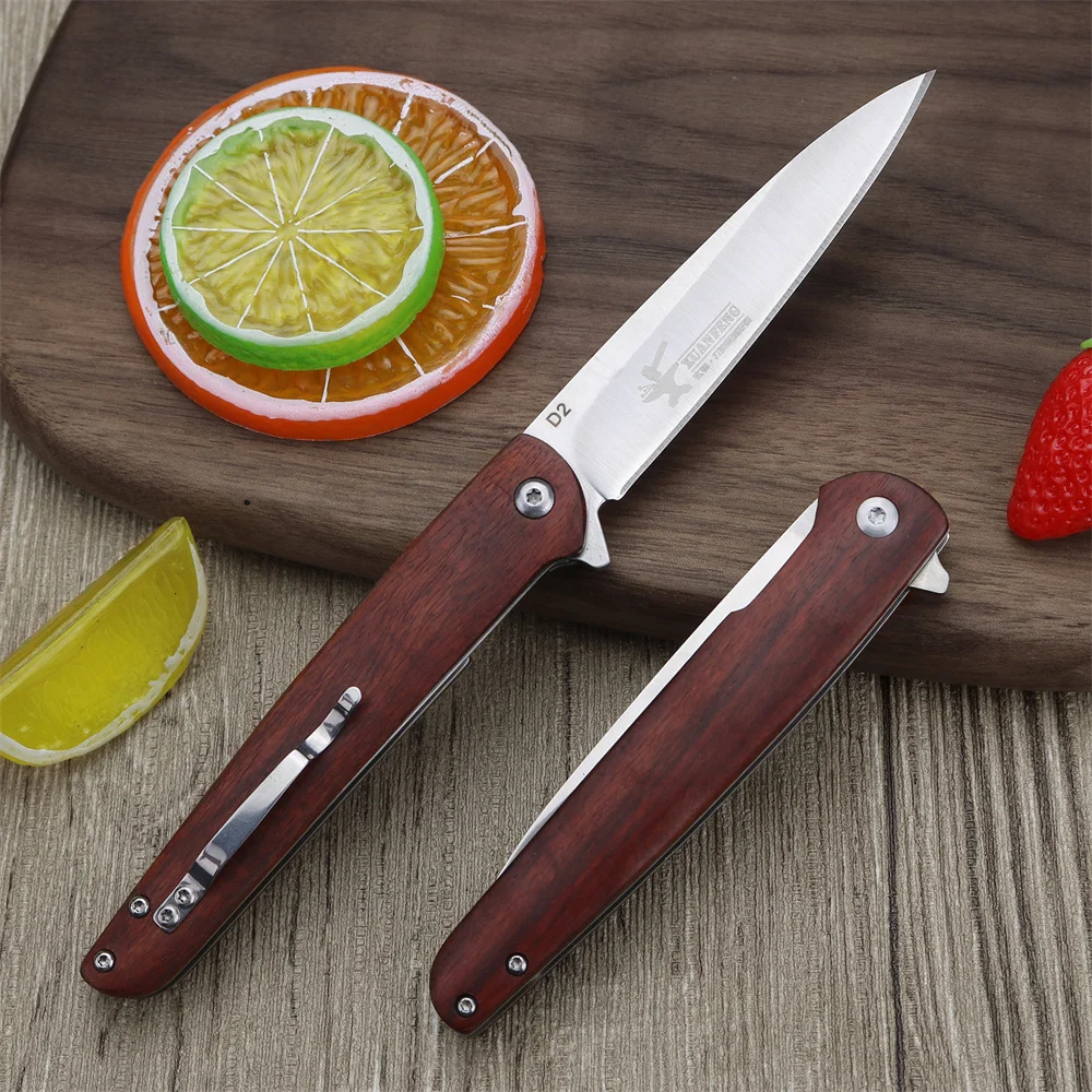 XUANFENG Japanese handmade folding knife wooden handle small folding knife D2 steel multifunctional fruit knife