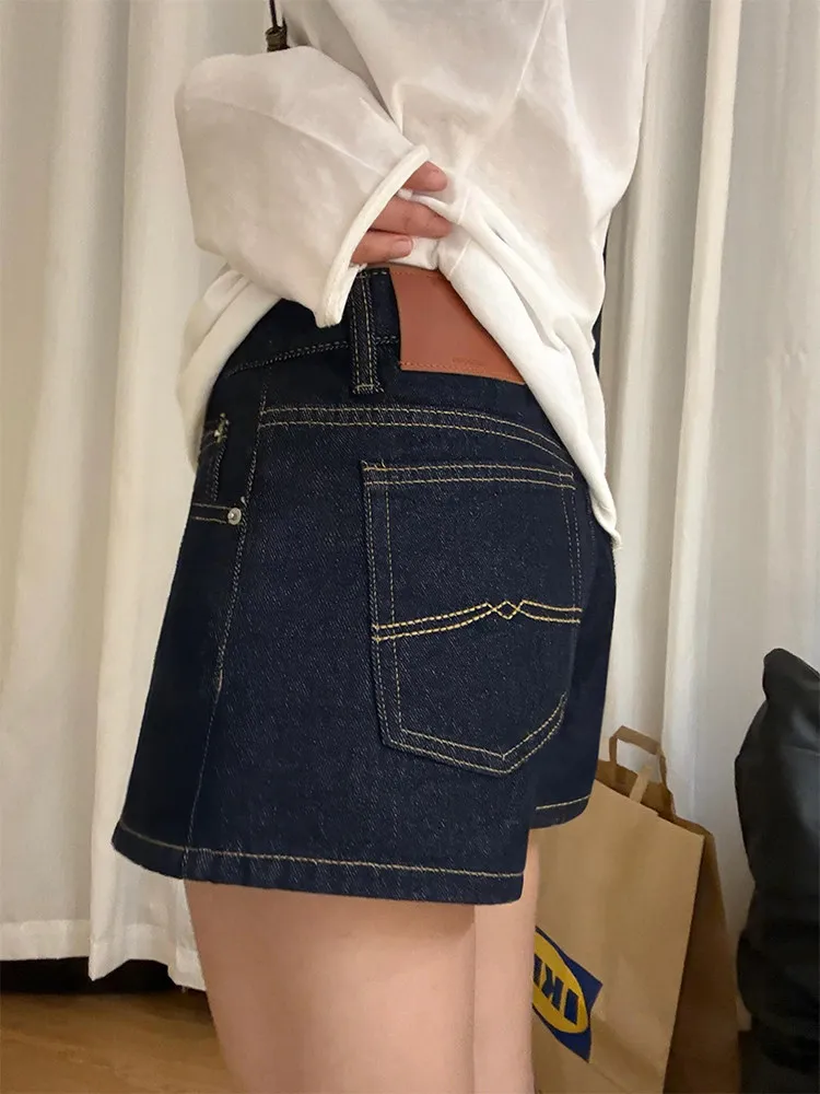 

Deep Blue High Waist Loose Wide Leg Jeans Shorts Women's Summer Casual Style A-Line Miniature Hot Pants Comfortable Fit