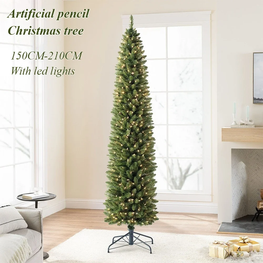 

Artificial Christmas Tree with Lights PVC Pencil Christmas Tree 150CM-210CM Family Party Christmas Atmosphere Decoration