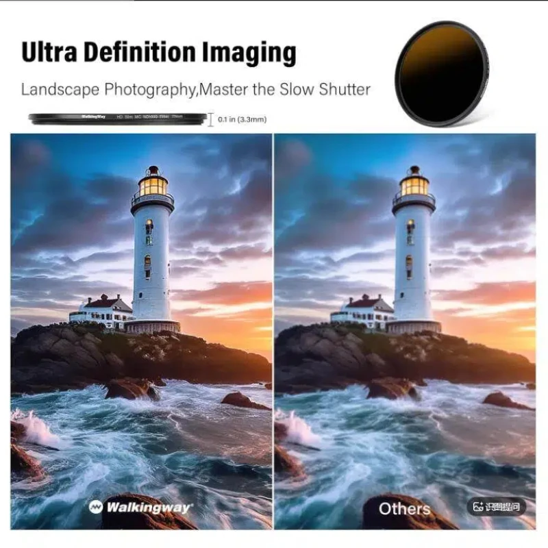 Walking Way ND1000 Filter 10 Stops Camera Lens Neutral Density Filters Coating Ultra-Slim HD Lens Filter for Long Exposure