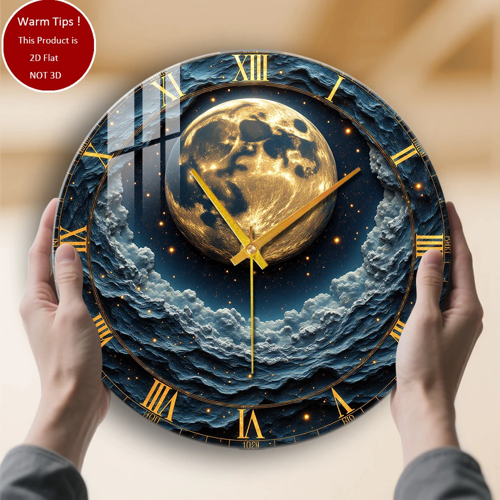 

Настенные часы из закаленного стекла, лунные часы, звездное небо, подходят для настенного декора или настольного дисплея в любом месте