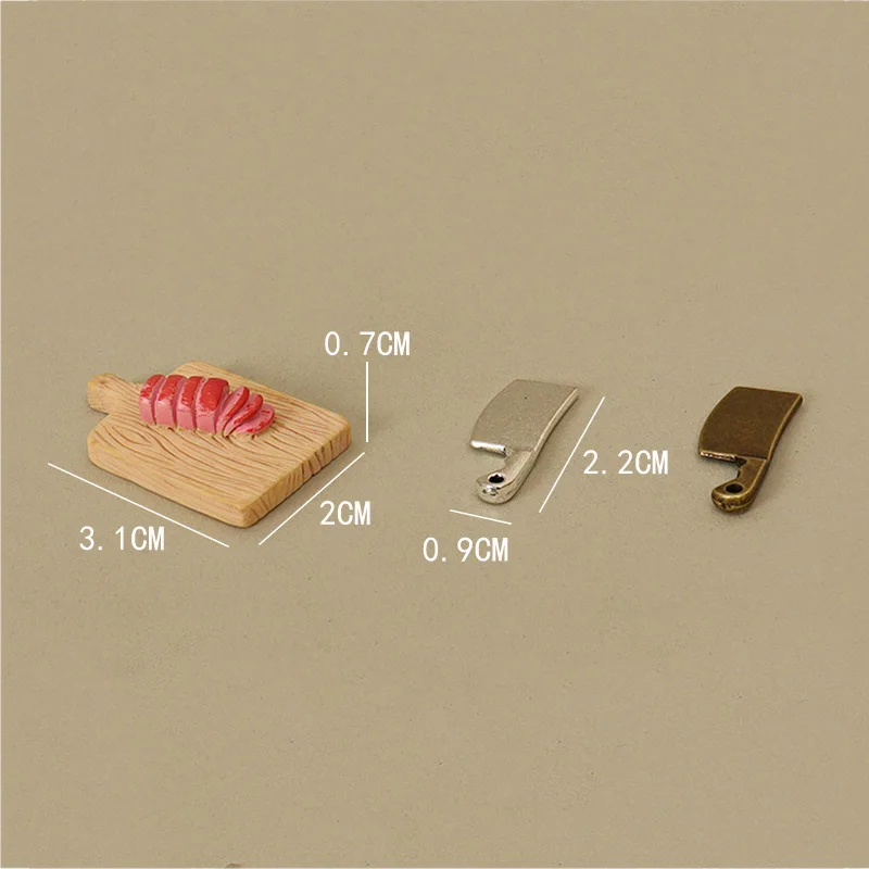 1/12 Dollhouse Cutting Meat Board Kitchen Knife Set Dollhouse Miniature Kitchen Decoration Dolls House Home Accessories