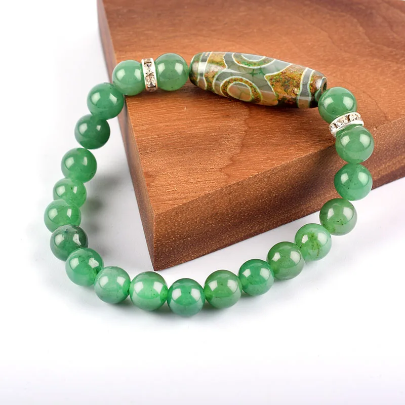 Natural Green Dongling Three-eyed Dzi Beads Bracelet Women Tibetan Buddha Agate Prayer Meditation Wish Jewelry for Man Gift