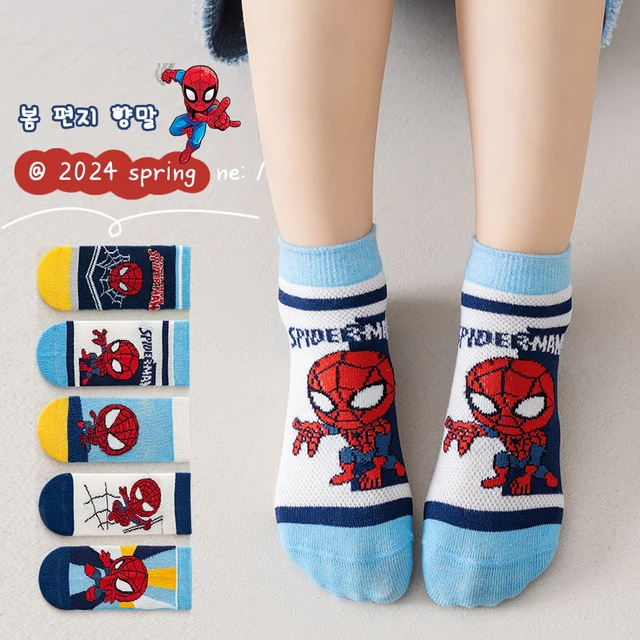 5 par skarpet dziecięcych Spider-Man Kids Boys Short Socks Iron Man Captain America Cartoon Baby Summer Spring Mesh Socks 1-12Y