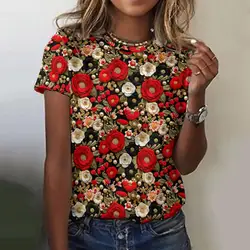 Summer Flower 3D Print T-shirts Women Streetwear Harajuku Casual Fashion Y2k Short Sleeve T Shirt O-neck Tees Tops Clothing