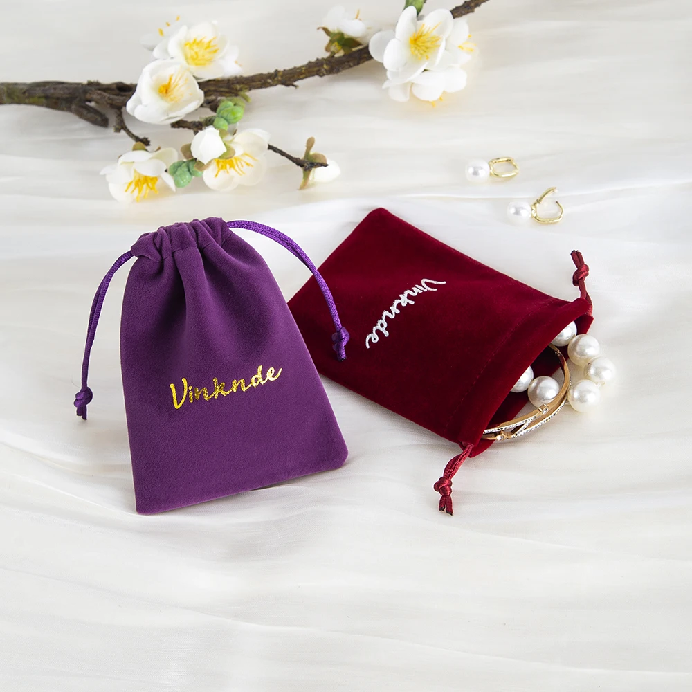 100Pcs Personalized Logo Velvet Bag 10x15cm Suede Drawstring Pouches Pockets Wedding Jewelry Earrings Ring Gift Organizer Sack
