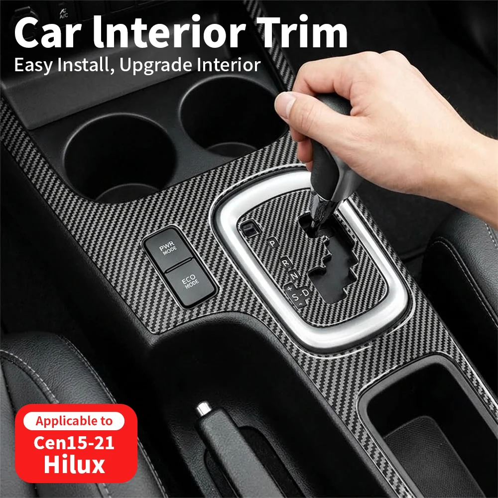 Rugged Carbon Fiber Interior Trim for Toyota Hilux 2015-2021 AN120, Gear Console Dash Door Decal, 18Pcs Full Set