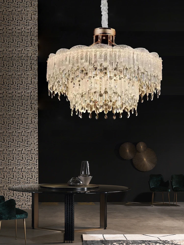 

Люстра Dewdrop-Under-Leaf, высококачественные хрустальные подвесные светильники K9 для фойе, гостиной, потолочное украшение, современный роскошный светильник