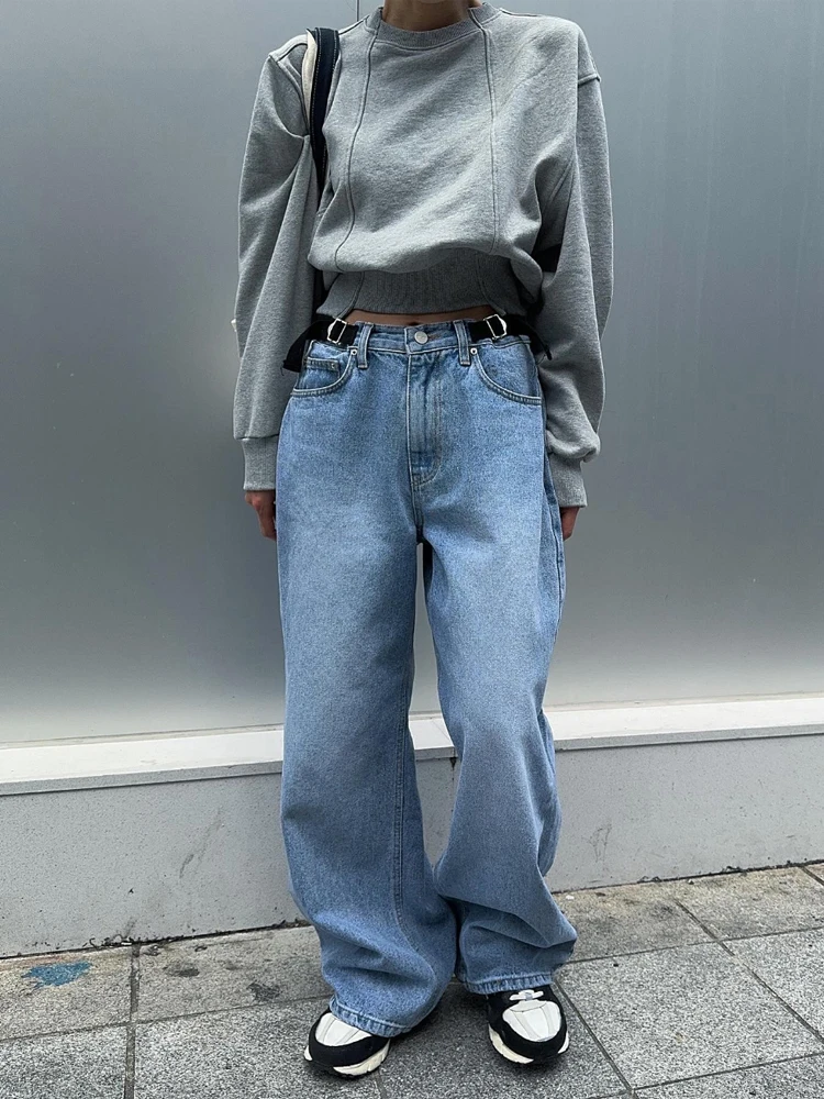 

High Waist Straight Leg Jeans Women's Faionable Versatile Long Pants Spring Autumn High Waist Denim Blue Wide Leg Trousers