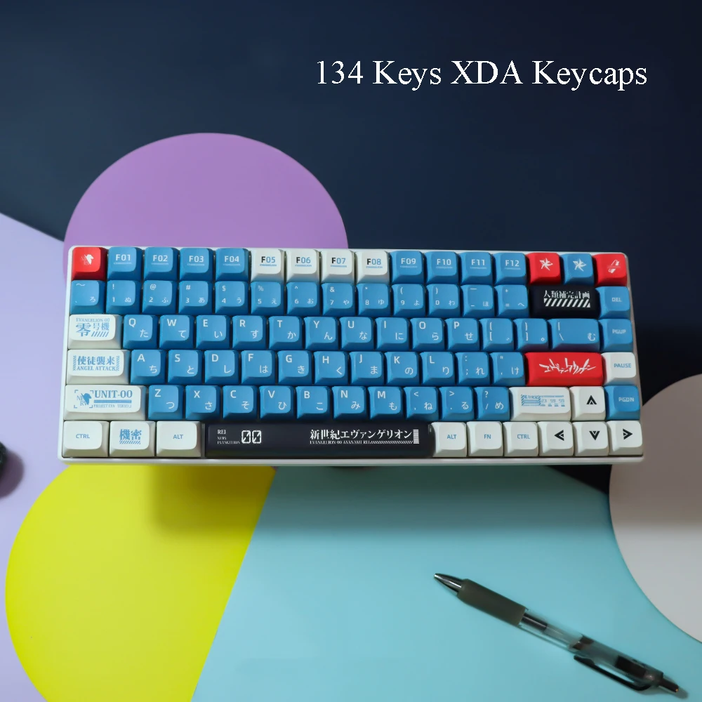 XDA PBT Keycaps For EVA00 Propotype Cartoon Mini Wireless Mechanical Keyboard 60% English Japanese Keycap White Blue Color Caps