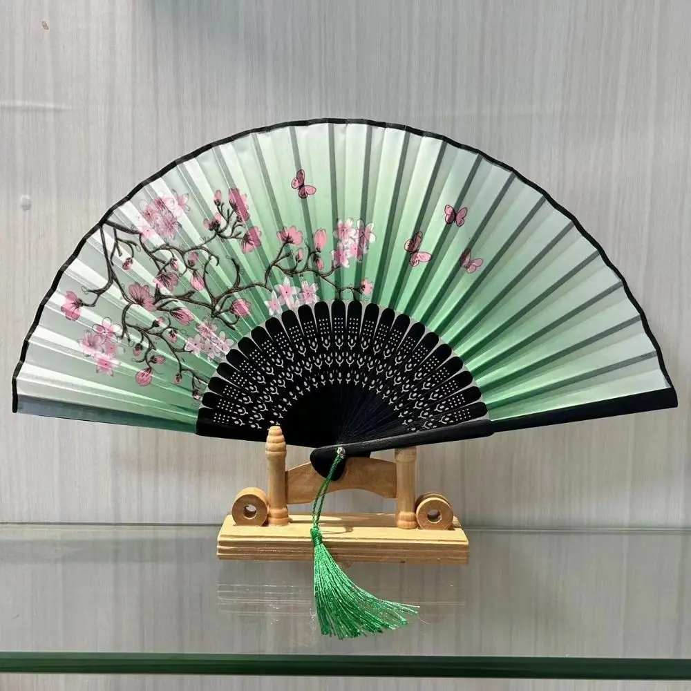 Elegant Folding Hand Fan Imitation Silk Bamboo Frame Dance Hand Fan Classic Patterns Retro Design Wood Fan Cosplay