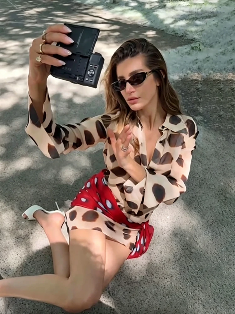 Sexy Bedrucktes Polka-Dot Damenkleid Trendiges Langarm-Minikleid mit Umlegekragen und Einreiher 2026 Sommer Schicke Urlaubsmode – Detail 8