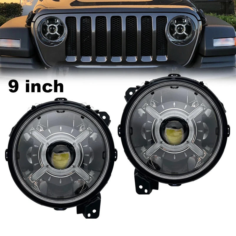 

9 Inch Round Led Headlights for Jeep Wrangler JL 2018 2019 2020 Plug and play Hi Low Beam with Halo DRL Turn Signal Headlamp