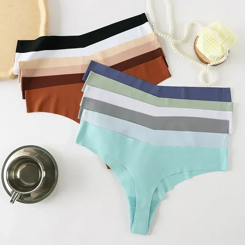 Ice Silk Thong Pants Women's Underwear Sexy Solid Color G-string Low Waisted Seamless Comfort Thong Female Lingerie
