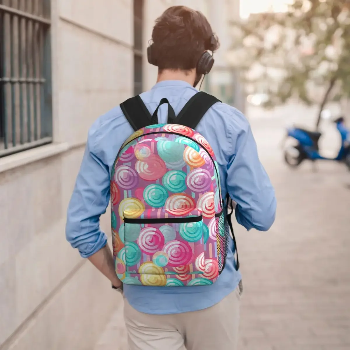 Colorful Candy Lollipop Themed Student Backpack School Bag Hiking Travel Daypack for Boys Girls Bookbag Shoulder Bags