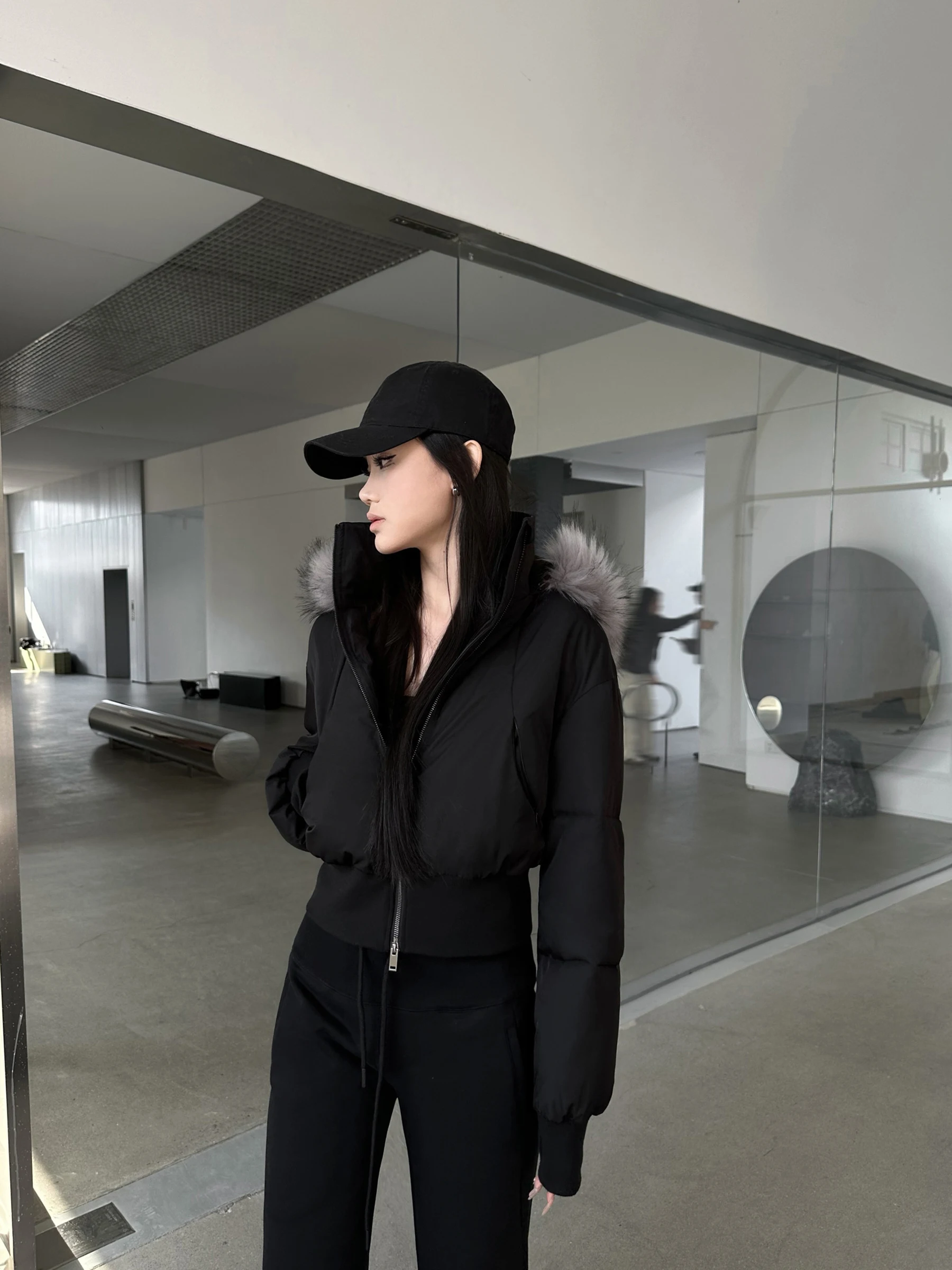 

5werkwen Sli "Waist-Cinching" Thiened Bla Cotton Jaet with Hood And Fur Collar Women's Bread Sle Coat for Autumn ...