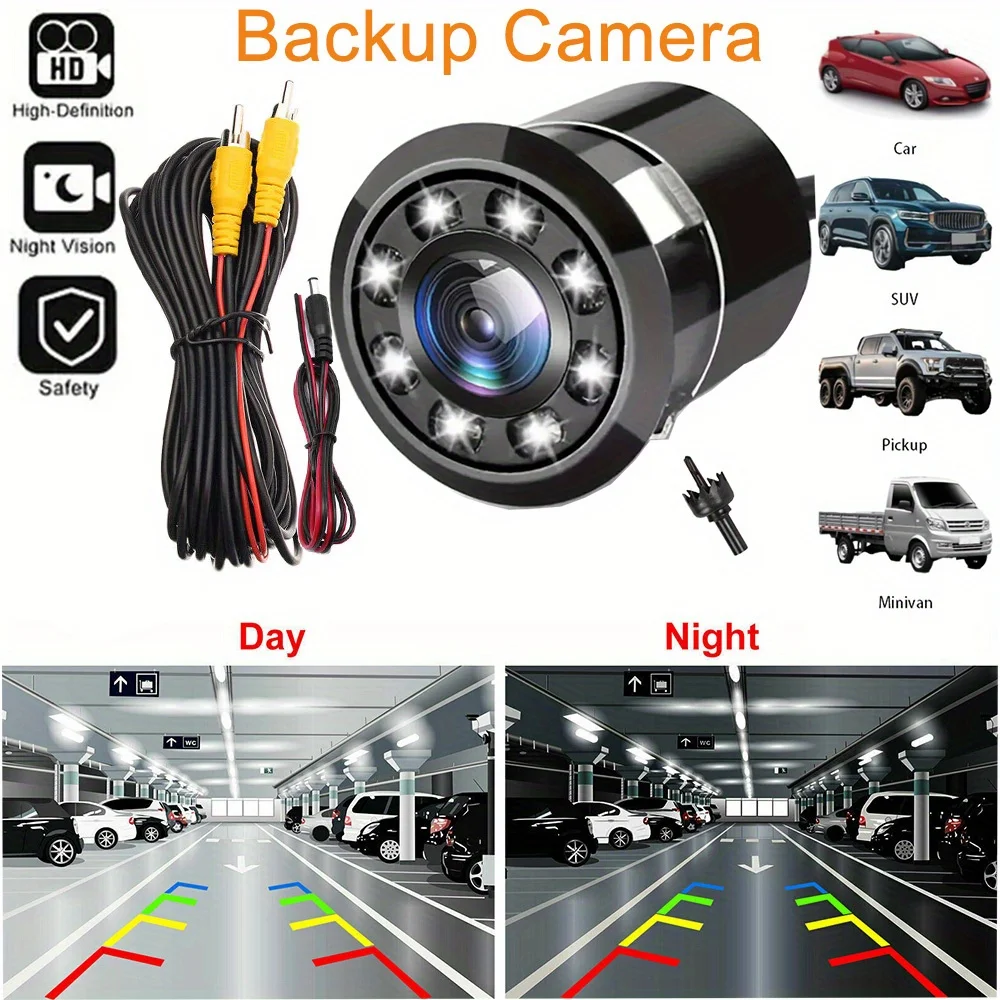 HD 8LED Lights Car Backup Camera, Clear Night Vision, Flush Mount, Connectable to CCD Screen, Parking Aid Camera