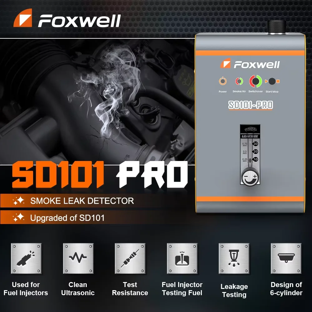 FOXWELL SD101 PRO Car Smoke Leak Detector Automotive Built in Air Pump Car Smoke Generator Leakage Locator Smoke Inspection Tool