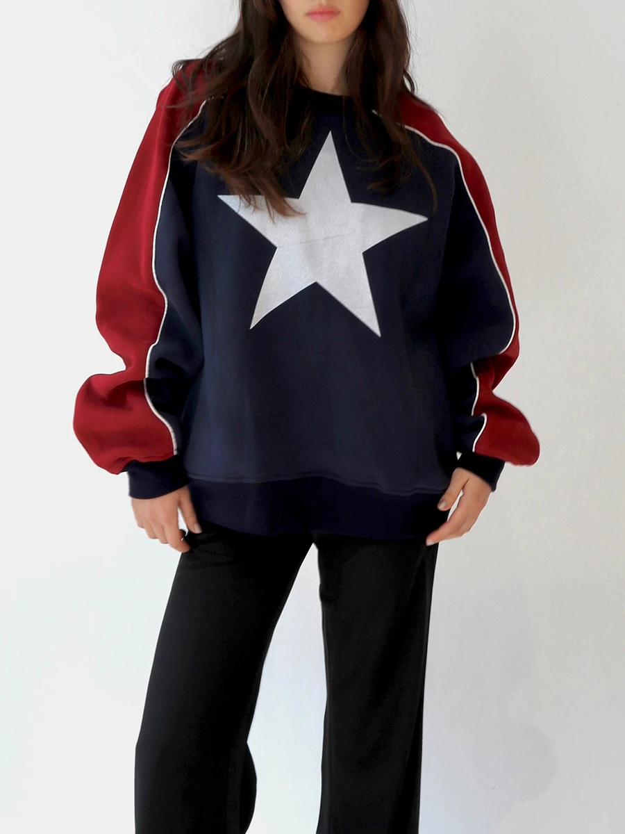 Women s Star Graphic Sweatshirt Long Sleeve Round Neck Oversized Casual Vintage Pullover Tops