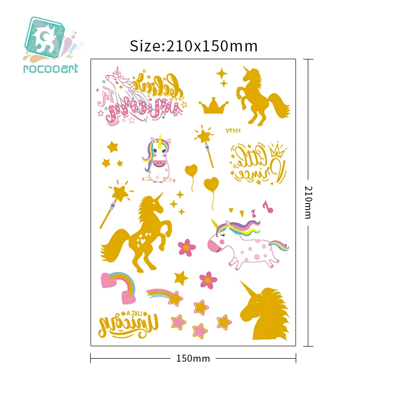 Cute Golden Unicorn Rainbow Water Transfer Waterproof Temporary Tattoo Stickers For Boy Girl Children Gift Fake Tattoos