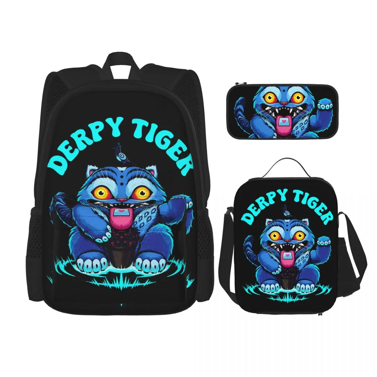 Derpy Money Tiger K-Kpop D-Demon H-Hunters 3 قطعة/المجموعة على ظهره للطلاب حقيبة كتف المدرسة الثانوية حقيبة الغداء مقلمة