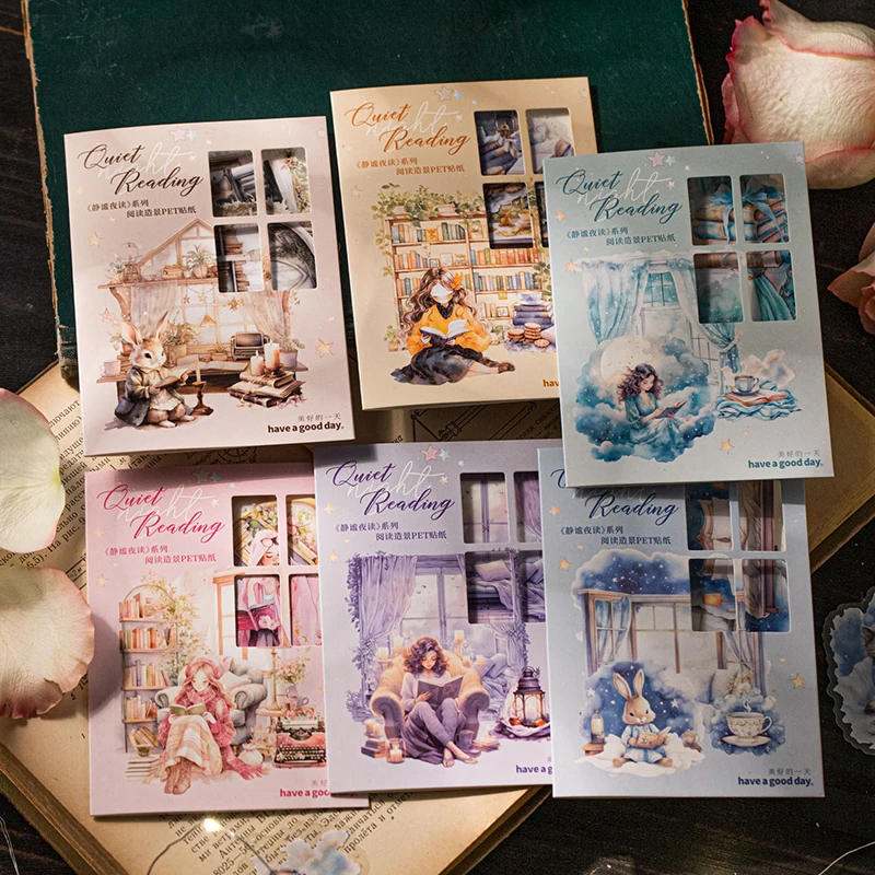 

15Sheets/bags PET Sticker Reading Landscaping Character Handbook Sticker Landscape Character Pattern Collage DIY Decoration