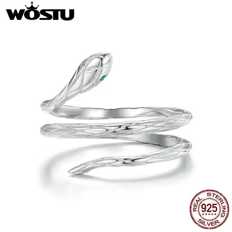 WOSTU Real 925 Sterling Silver Punk Snake Opening Ring For Women Adjustable Finger Rings Fashion Female Girl Party Jewelry Gift