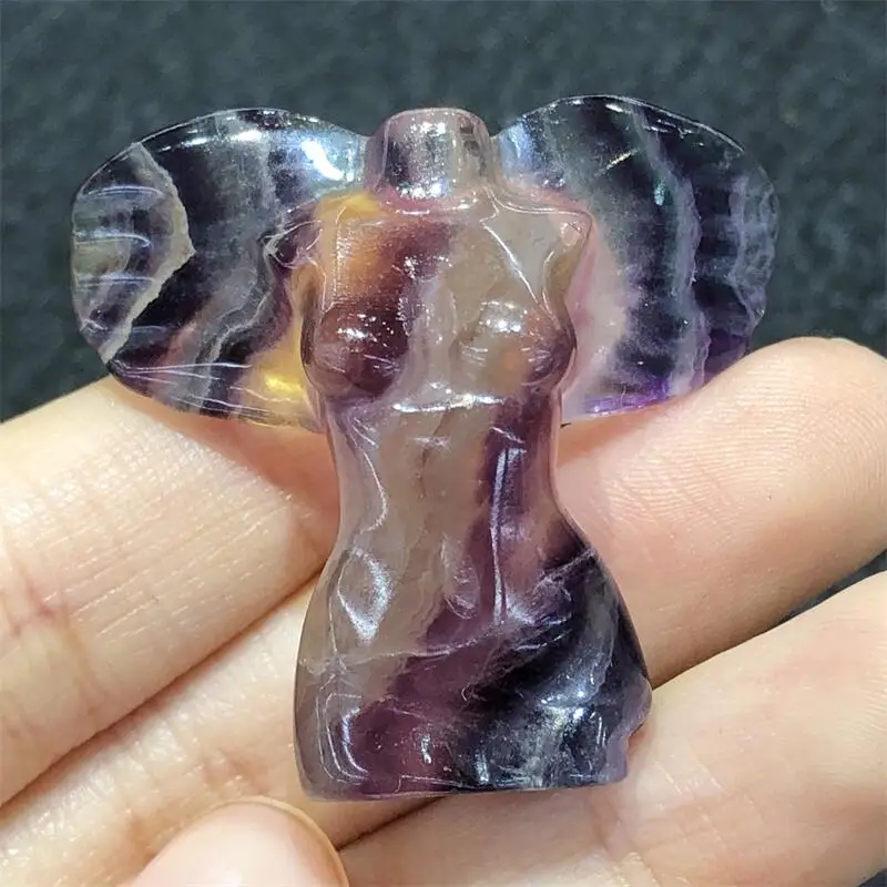 Natural Fluorite Angel Body Crytsal Carving Sexy Female Body Figurine Healing Feng Shui Decorative Ornament Gift 1pcs