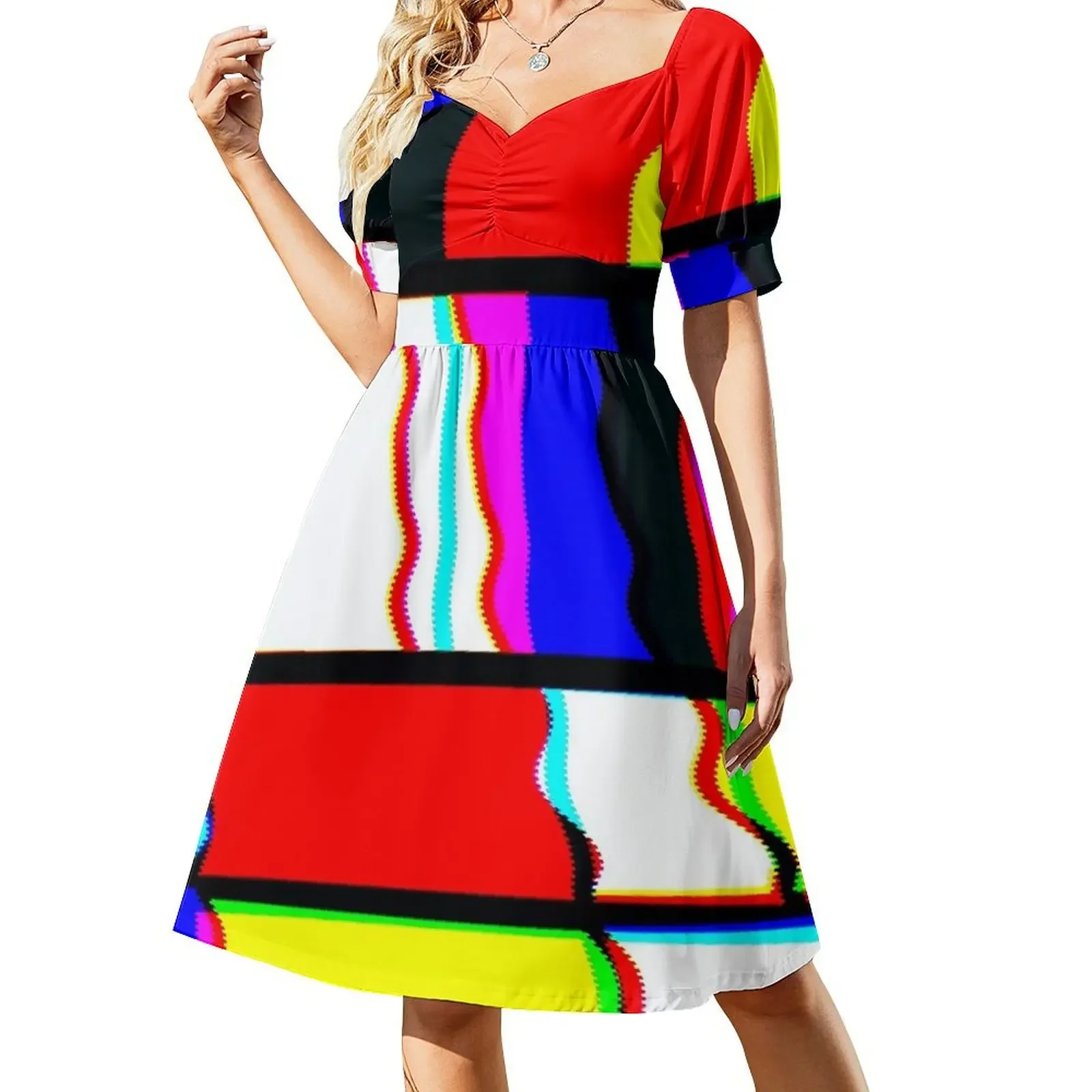 

Mondrian Glitch Short-Sleeved Dress dress women summer 2025 dress dresses elegant evening dresses for women 2025
