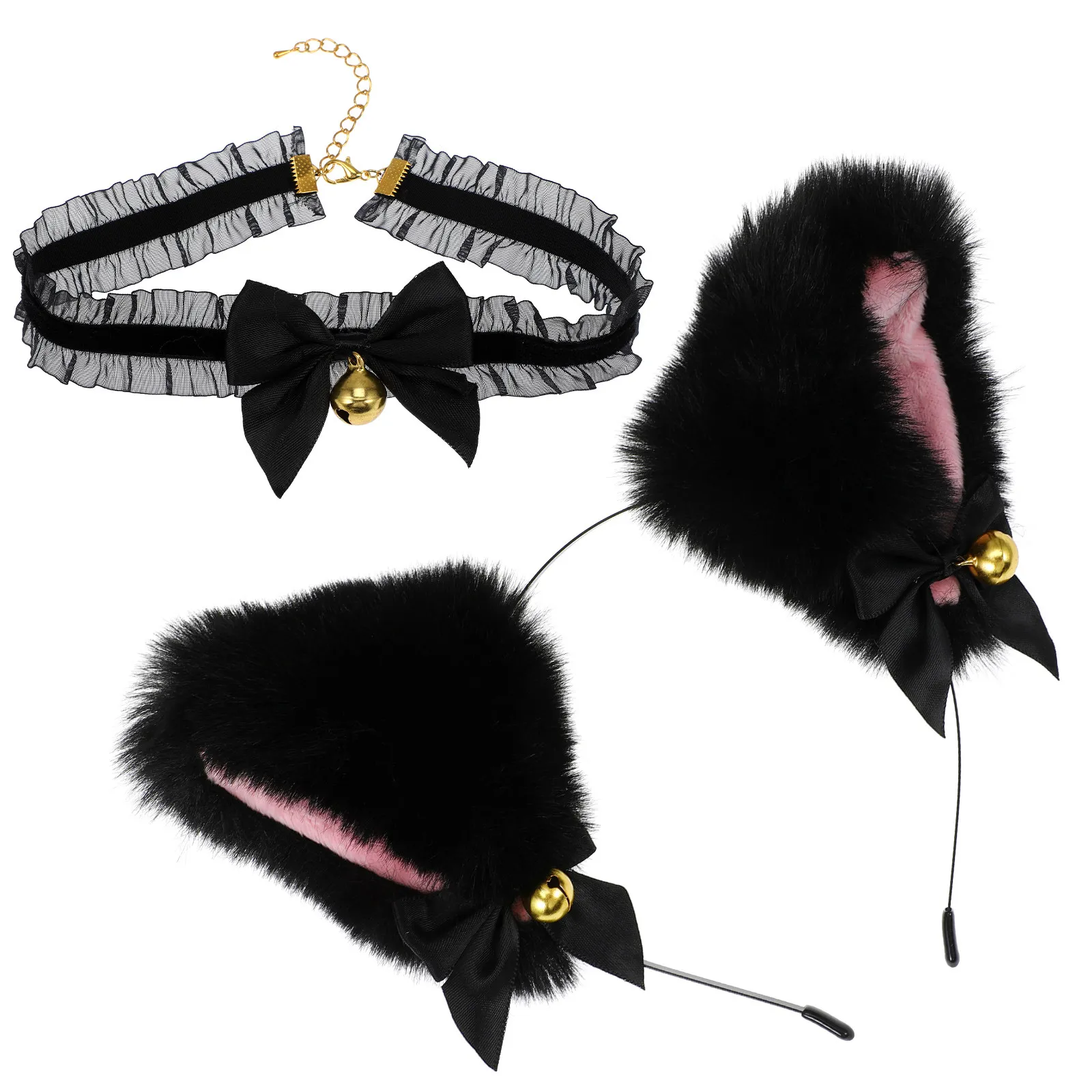 

Набор: повязка на голову с кошачьими ушками и ошейник, премиум-класса, удобный аксессуар для волос для косплея, вечеринок, выступлений, фотосессий, с кружевным дизайном