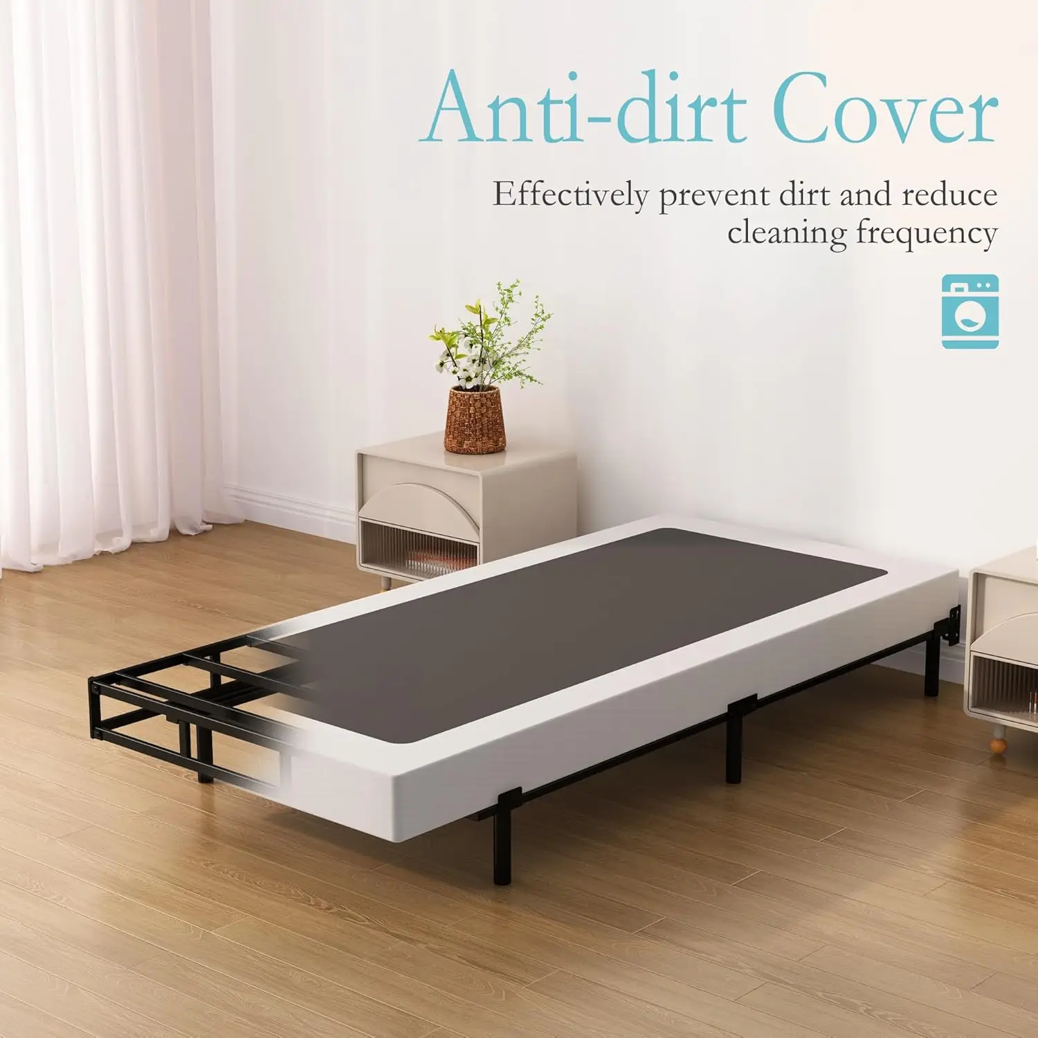 

7 H Twin Box Spring Bed Base, Low Profile Metal Boxspring Twin With Fabric Cover, 2000 Lbs Max Weight Capacity Mattress