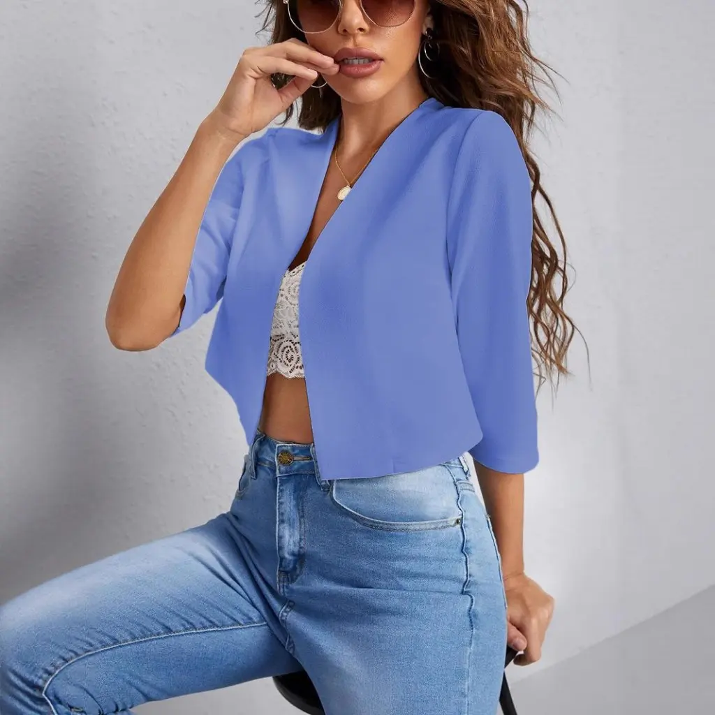 

Women's Solid Color Short Suit Jacket Spring Summer Trendy Cardigan Top European American Style Fashion