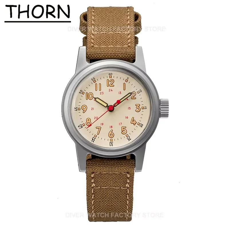 THORN SHY043 36mm Men Watch NH35 Automatic Mechanical Retro Field Military Watch Luminous Waterproof Stainless Steel Wristwatch