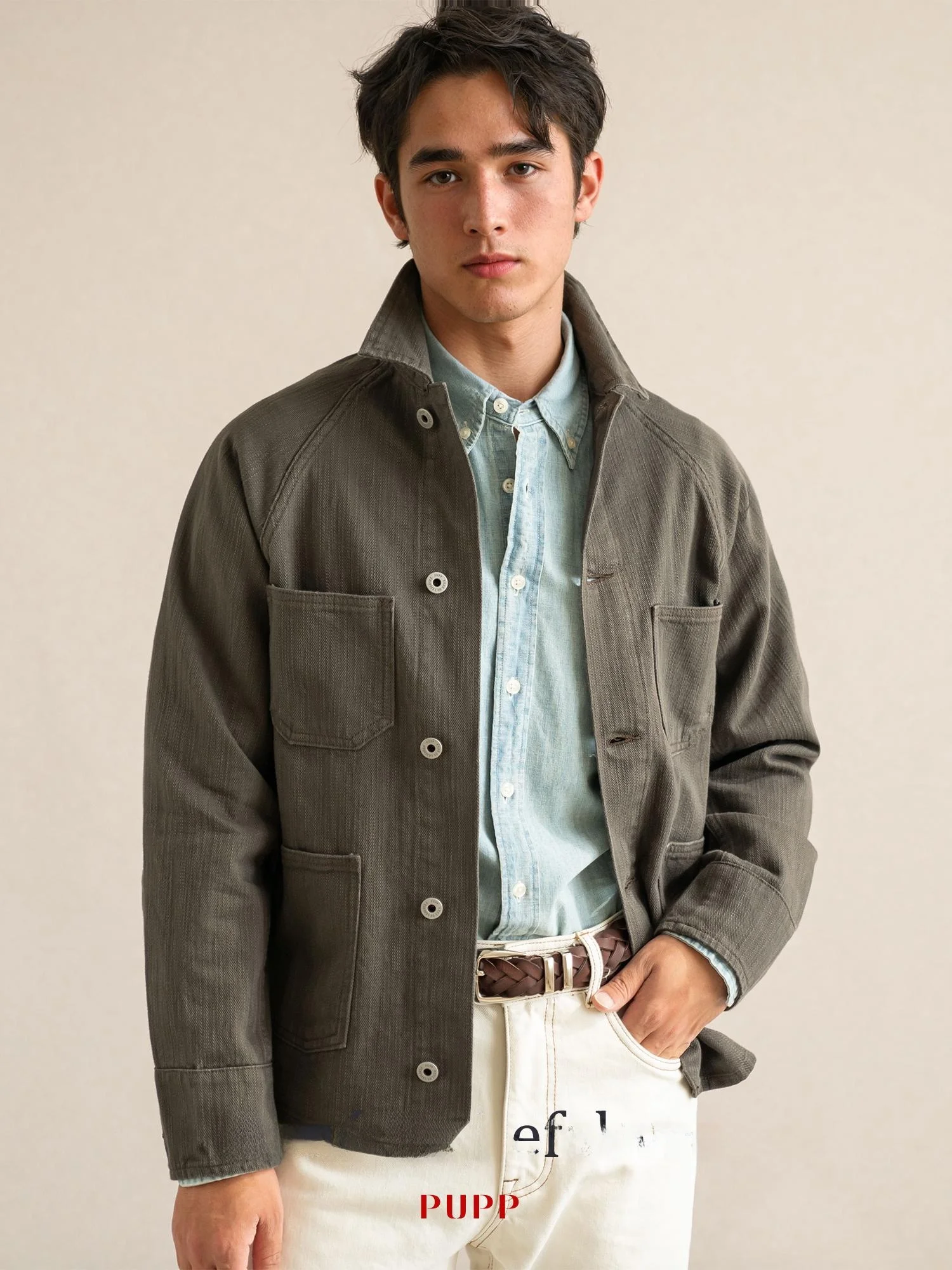 

PUPP Men's ort Jaet Lightweight Bamboo Cotton Casual Outerwear Spring Autumn Non-RRL Faion Urban Workwear Sle